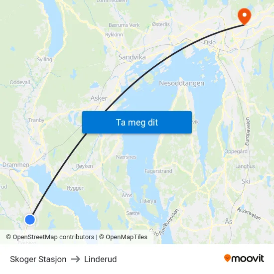 Skoger Stasjon to Linderud map