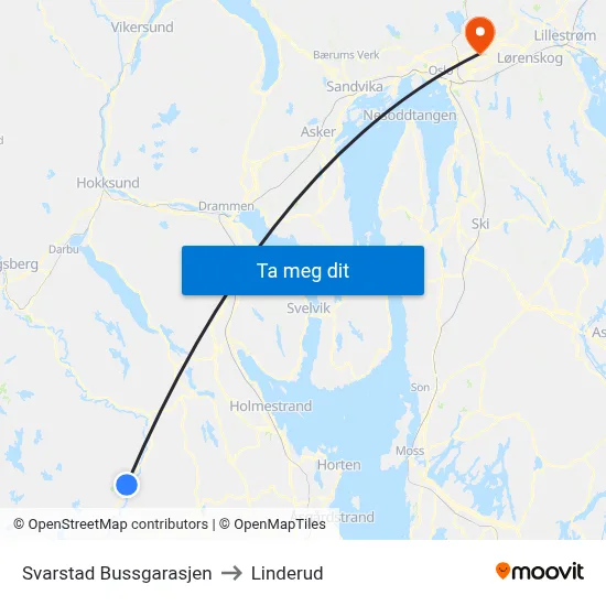 Svarstad Bussgarasjen to Linderud map