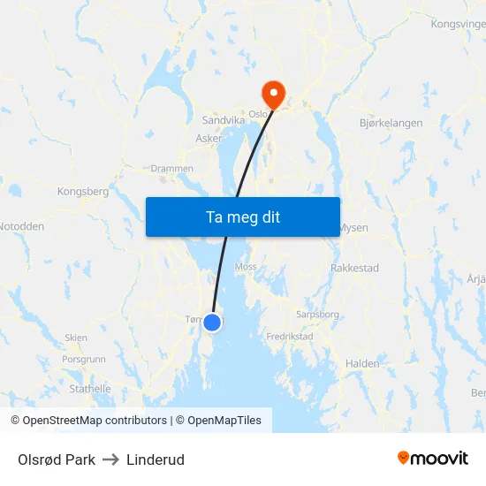 Olsrød Park to Linderud map