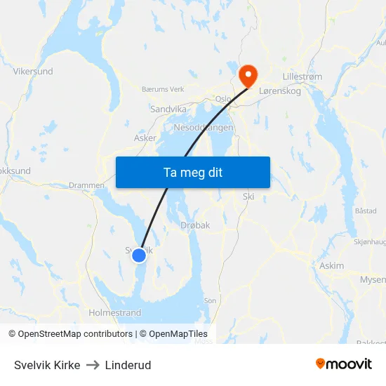 Svelvik Kirke to Linderud map