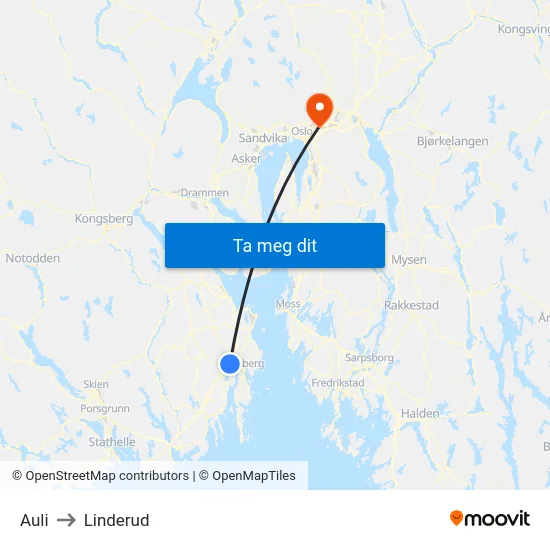 Auli to Linderud map
