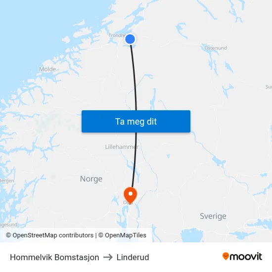 Hommelvik Bomstasjon to Linderud map