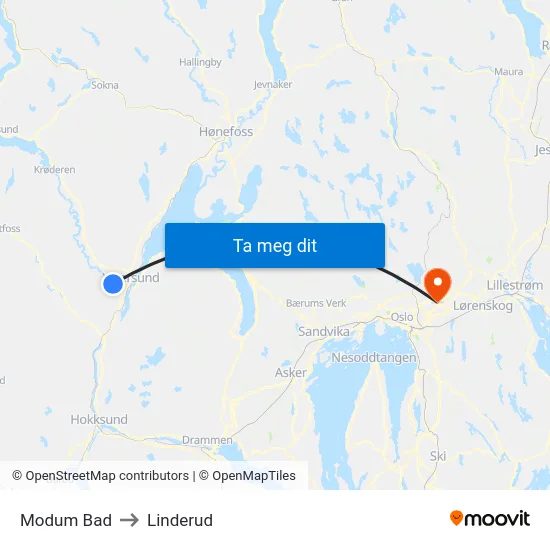 Modum Bad to Linderud map