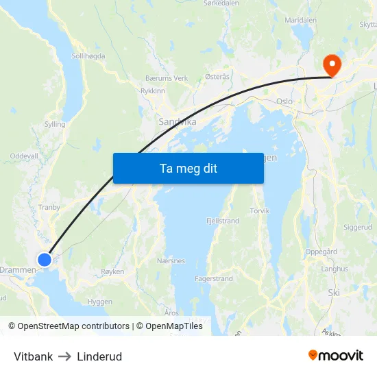 Vitbank to Linderud map