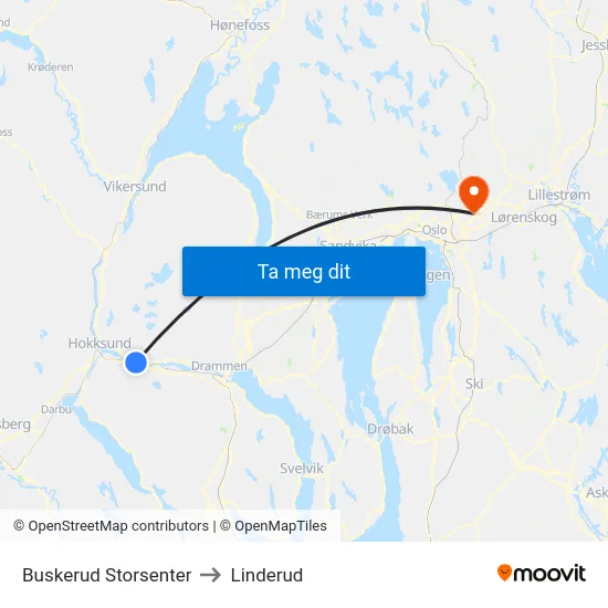 Buskerud Storsenter to Linderud map