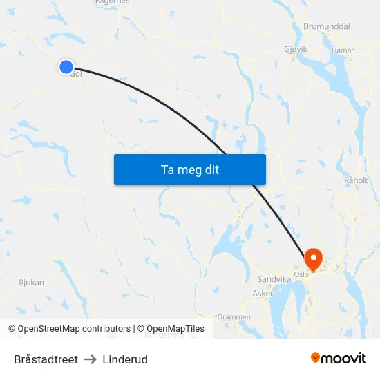 Bråstadtreet to Linderud map