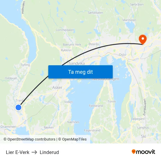 Lier E-Verk to Linderud map