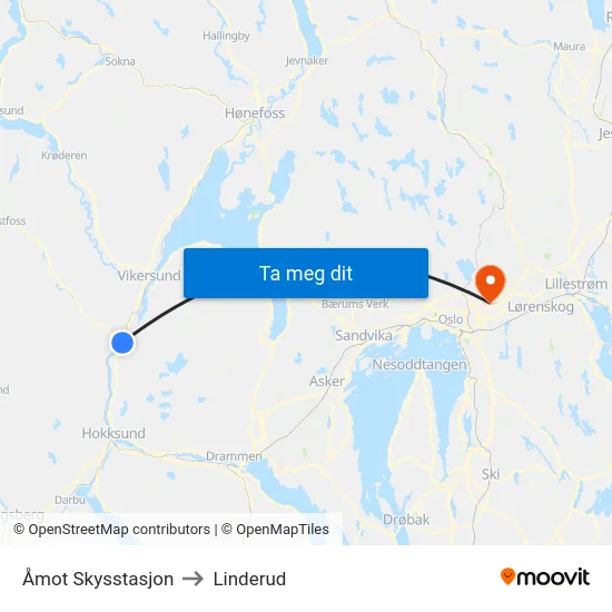 Åmot Skysstasjon to Linderud map