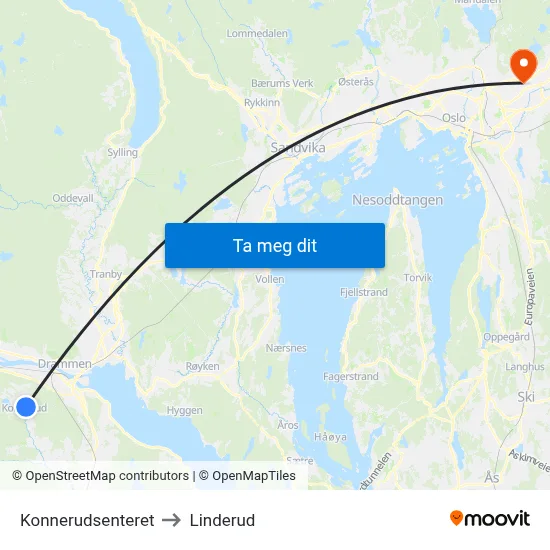 Konnerudsenteret to Linderud map