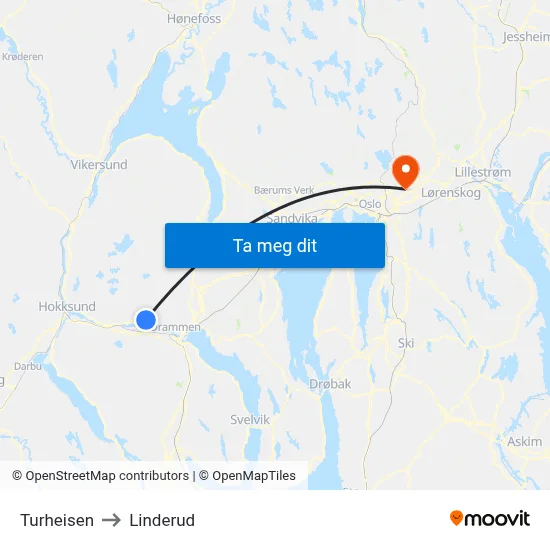 Turheisen to Linderud map