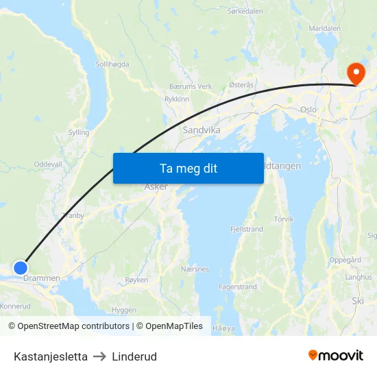 Kastanjesletta to Linderud map