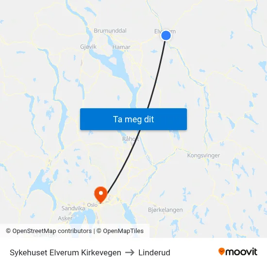 Sykehuset Elverum Kirkevegen to Linderud map