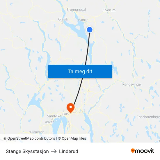 Stange Skysstasjon to Linderud map