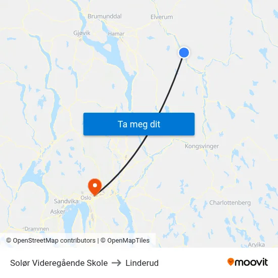 Solør Videregående Skole to Linderud map