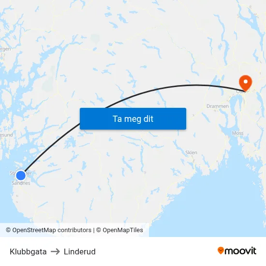 Klubbgata to Linderud map