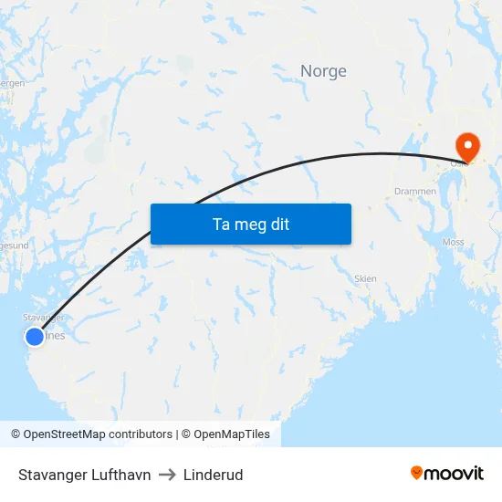 Stavanger Lufthavn to Linderud map