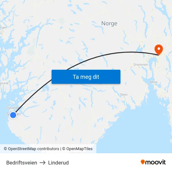 Bedriftsveien to Linderud map