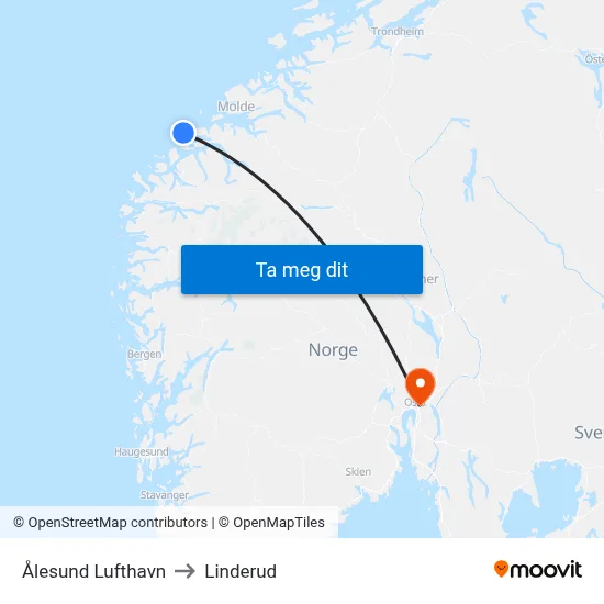 Ålesund Lufthavn to Linderud map