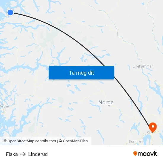 Fiskå to Linderud map