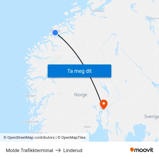 Molde Trafikkterminal to Linderud map