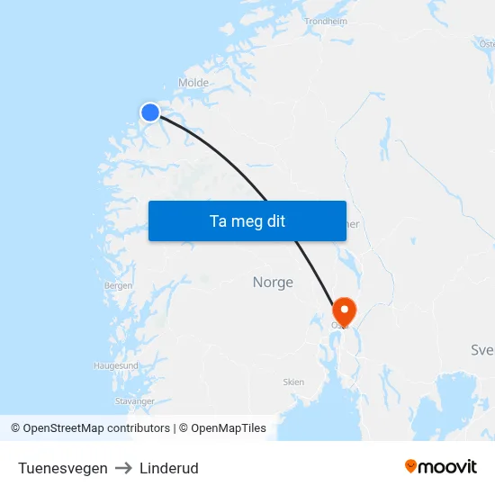 Tuenesvegen to Linderud map
