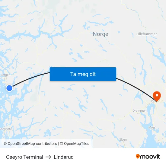 Osøyro Terminal to Linderud map