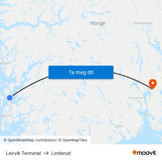 Leirvik Terminal to Linderud map