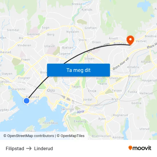 Filipstad to Linderud map