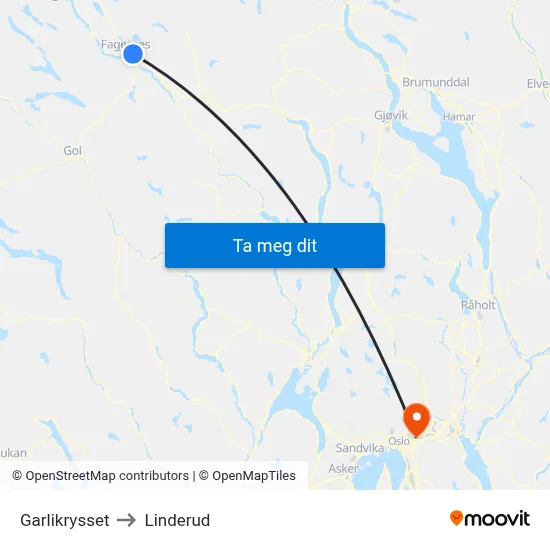 Garlikrysset to Linderud map