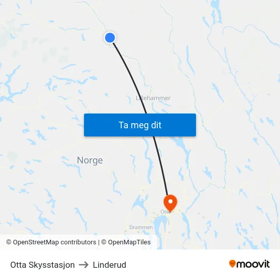 Otta Skysstasjon to Linderud map