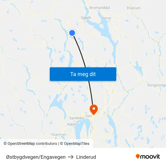 Østbygdvegen/Engavegen to Linderud map