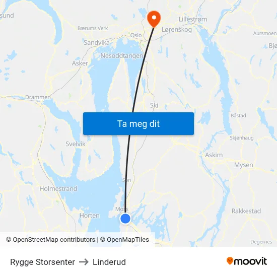 Rygge Storsenter to Linderud map