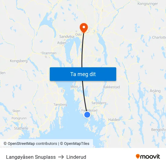 Langøyåsen Snuplass to Linderud map
