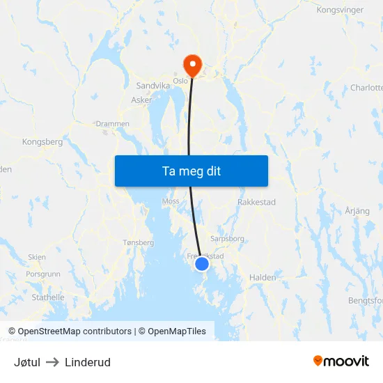Jøtul to Linderud map
