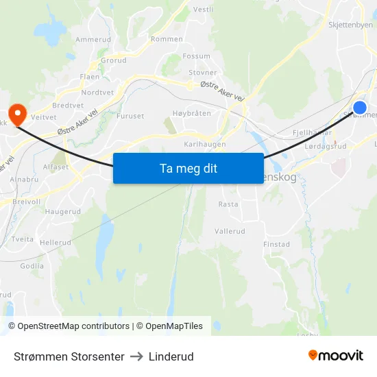 Strømmen Storsenter to Linderud map