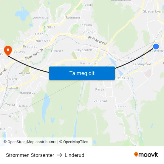 Strømmen Storsenter to Linderud map