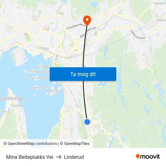 Mina Beiteplukks Vei to Linderud map