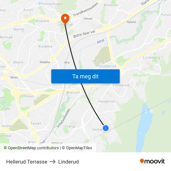 Hellerud Terrasse to Linderud map