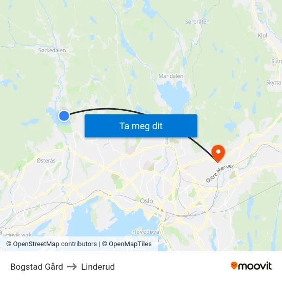 Bogstad Gård to Linderud map