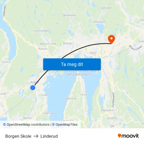 Borgen Skole to Linderud map