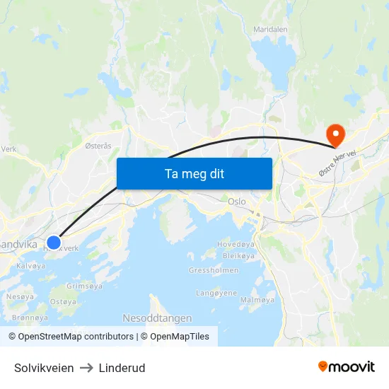 Solvikveien to Linderud map
