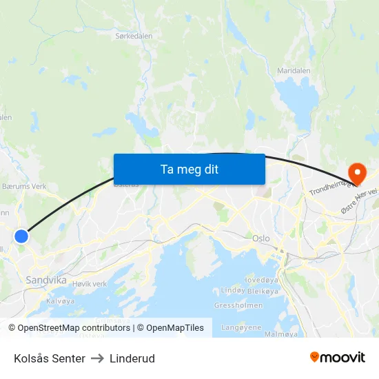 Kolsås Senter to Linderud map
