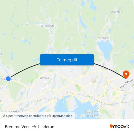 Bærums Verk to Linderud map