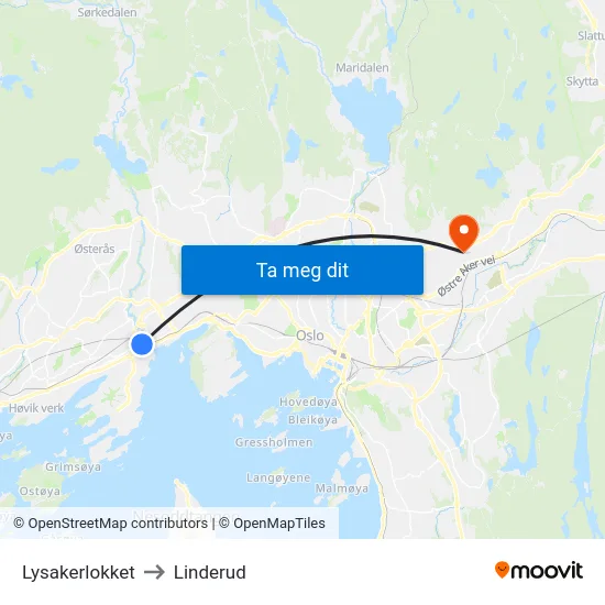 Lysakerlokket to Linderud map