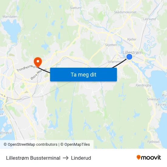 Lillestrøm Bussterminal to Linderud map
