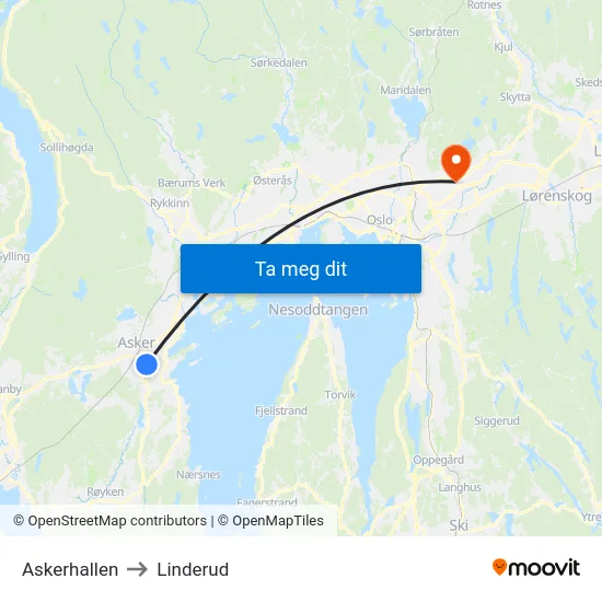 Askerhallen to Linderud map