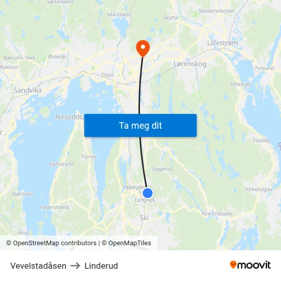 Vevelstadåsen to Linderud map