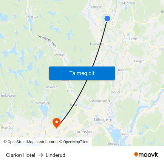 Clarion Hotel to Linderud map