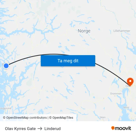 Olav Kyrres Gate to Linderud map