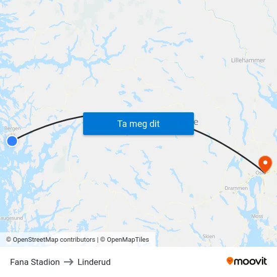 Fana Stadion to Linderud map